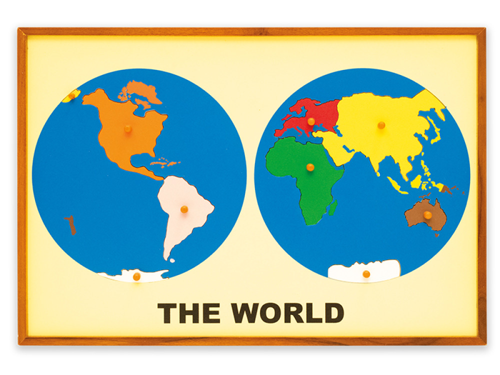 Puzzle map of the world. Continents. Two hemispheres