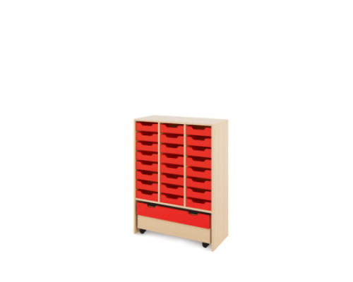 Storage Unit X with shallow wooden trays + container - Red