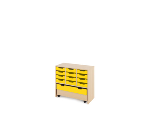 Storage Unit M with shallow cardboard trays + container - Yellow