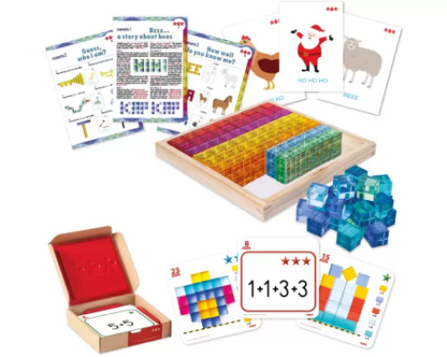 Mirror tray with acrylic cubes. Math and speech therapy set with activity scenarios