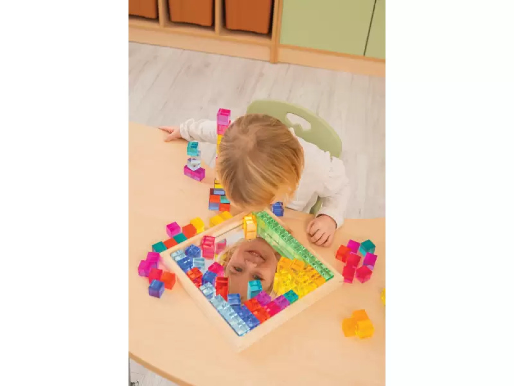 Mirror tray with acrylic cubes. Math and speech therapy set with activity scenarios