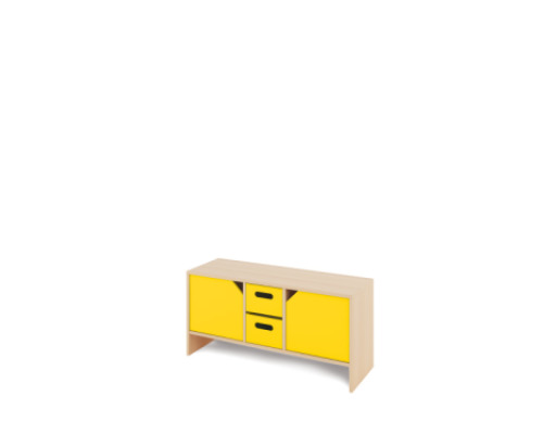 Storage Unit S with shelves and doors + deep cardboard trays - Yellow