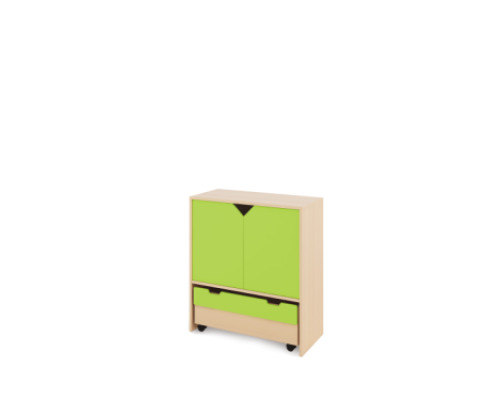 Storage Unit L with shelves + doors & container - Green