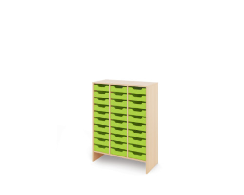 Storage Unit X with shallow cardboard trays - Green
