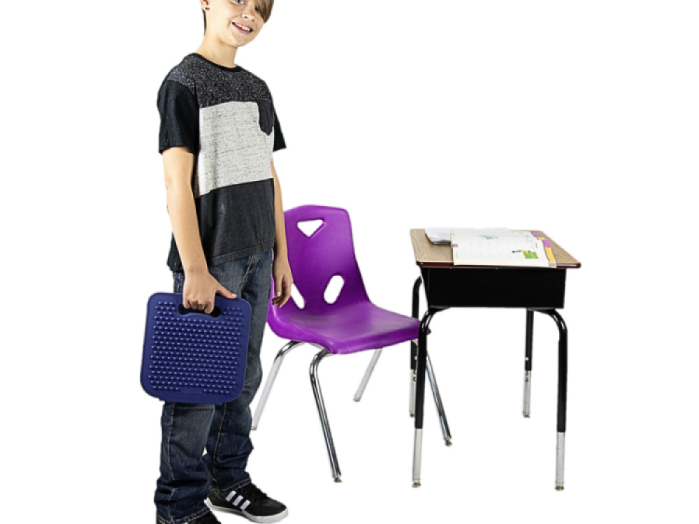 Portable Wiggle Wedge sensory Cushion 25cm Blue  – Flexible Alternative Seating – By Bouncyband