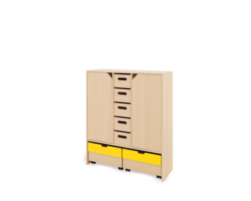 Storage Unit XL with shelves and doors + with deep wooden trays & container - Eko