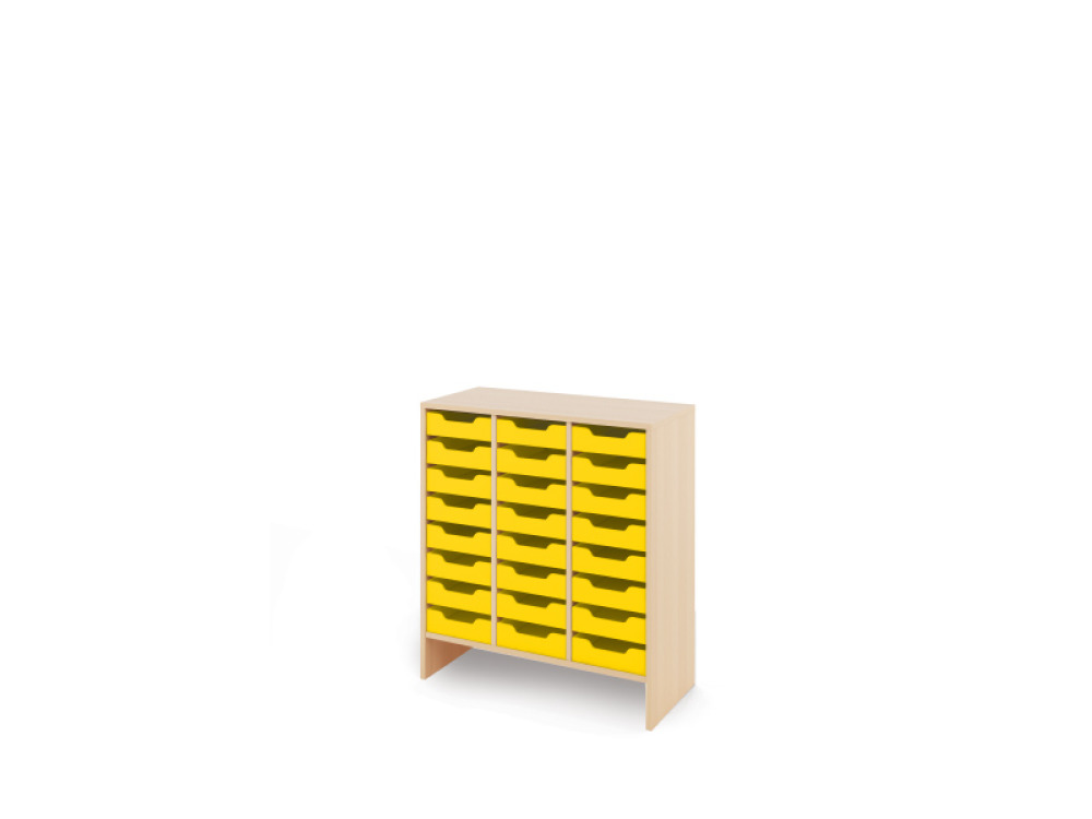 Storage Unit L with shallow wooden trays - Yellow