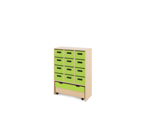 Storage Unit X with deep wooden trays + container - Green