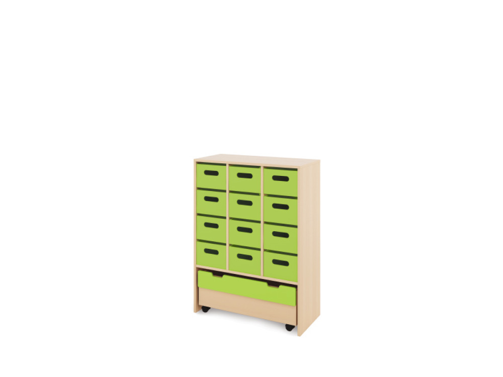 Storage Unit X with deep wooden trays + container - Green