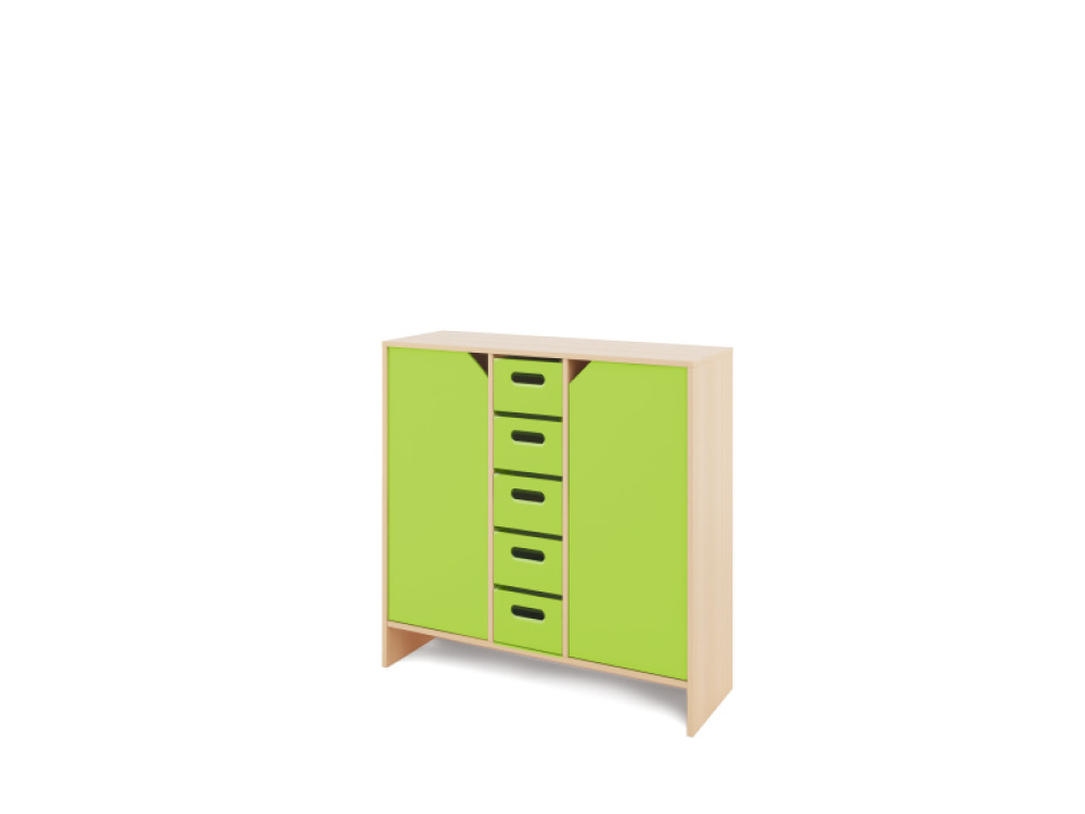 Storage Unit X with shelves and doors + deep cardboard trays - Green