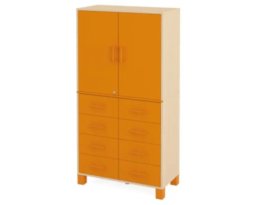 A tall wardrobe with drawers and a door with a lock. Orange. Fresh Collection