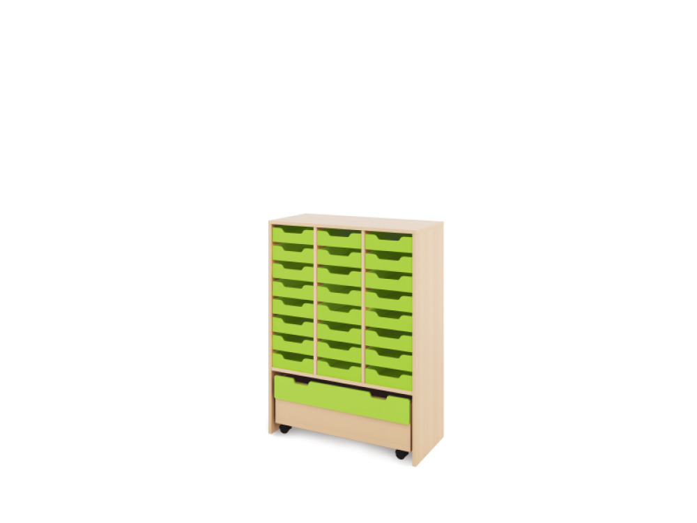 Storage Unit X with shallow cardboard trays + container - Green