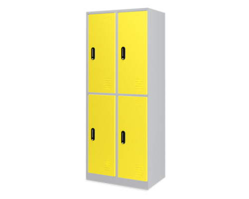 Tall 4-person metal cloakroom with doors - yellow