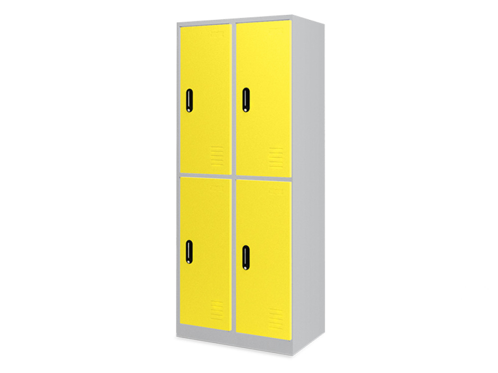Tall 4-person metal cloakroom with doors - yellow