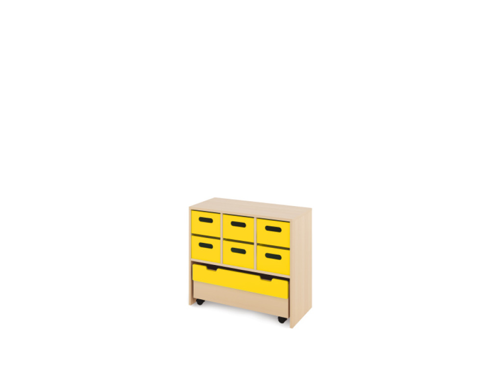 Storage Unit M with deep wooden trays + container - Yellow