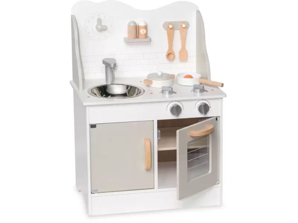 Grey wooden kitchen with accessories