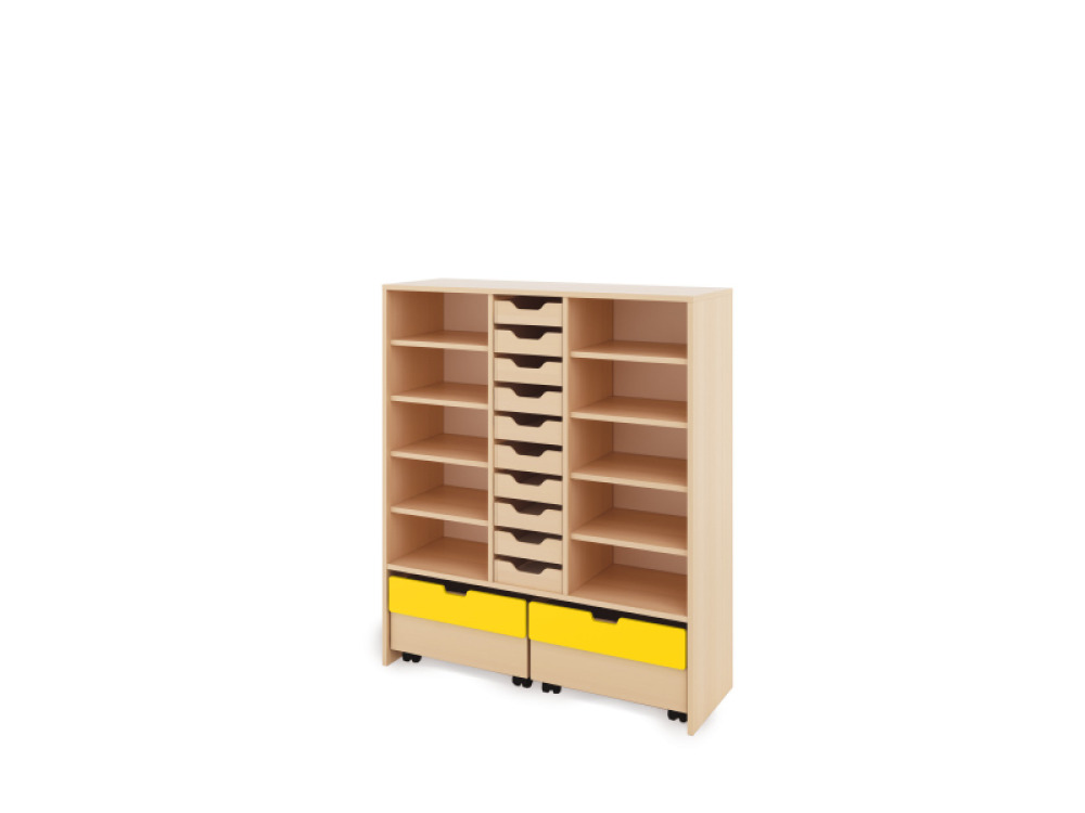 Storage Unit XL with shelves + shallow cardboard trays & container - Eko