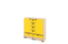 Storage Unit X with shelves and doors + with deep wooden trays & container - Yellow