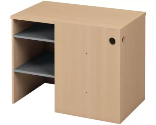 Inside corner cabinet. Mila computer & language Lab