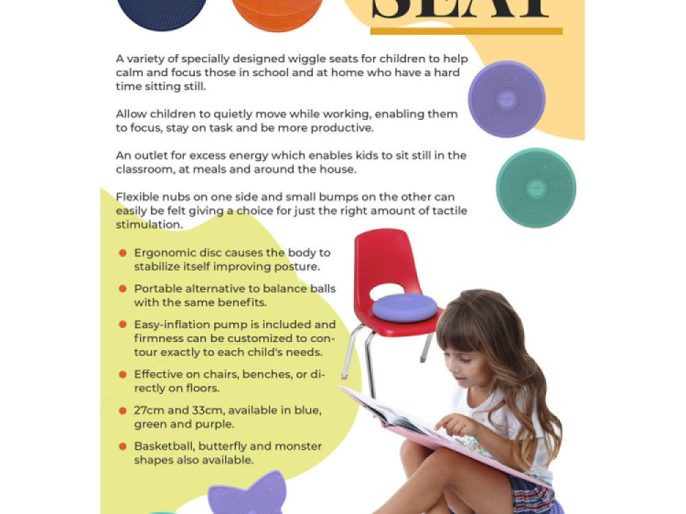 Wiggle Antimicrobial Seat Sensory Cushion – Blue 27cm – Flexible Alternative Seating – By Bouncyband