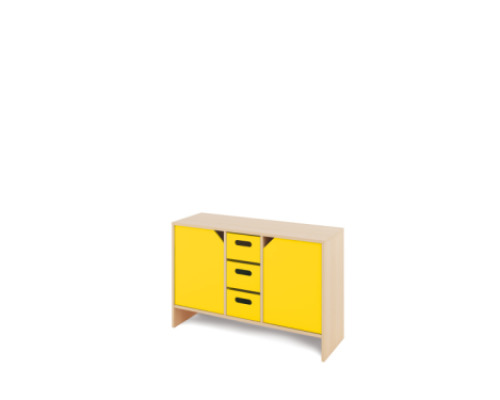 Storage Unit M with shelves and doors + deep cardboard trays - Yellow