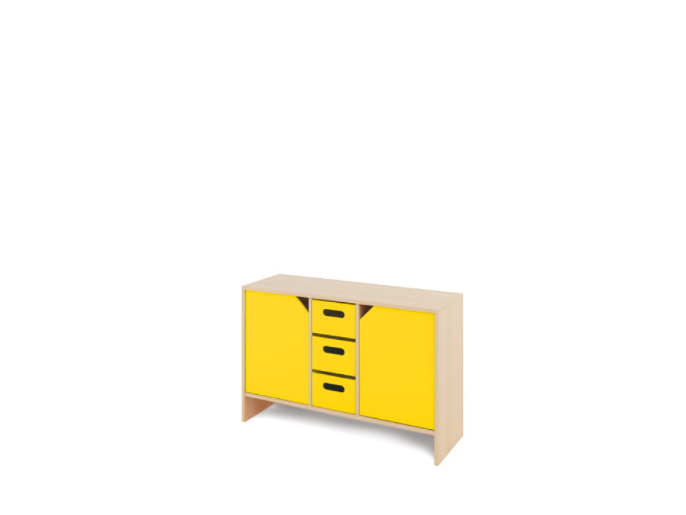 Storage Unit M with shelves and doors + deep cardboard trays - Yellow