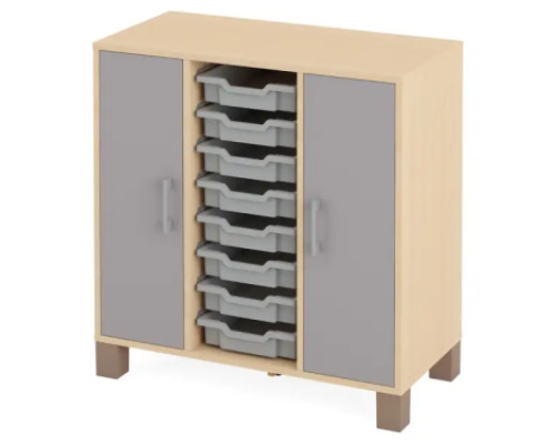 Cabinet with shelves, doors and 8 containers. Grey. Fresh Collection