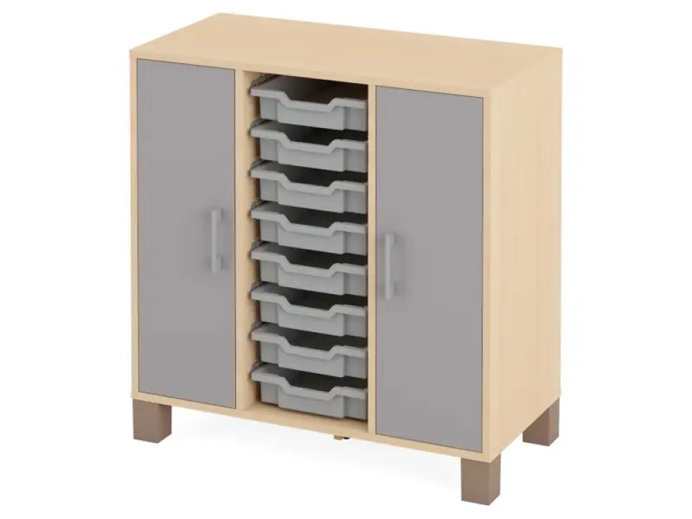 Cabinet with shelves, doors and 8 containers. Grey. Fresh Collection