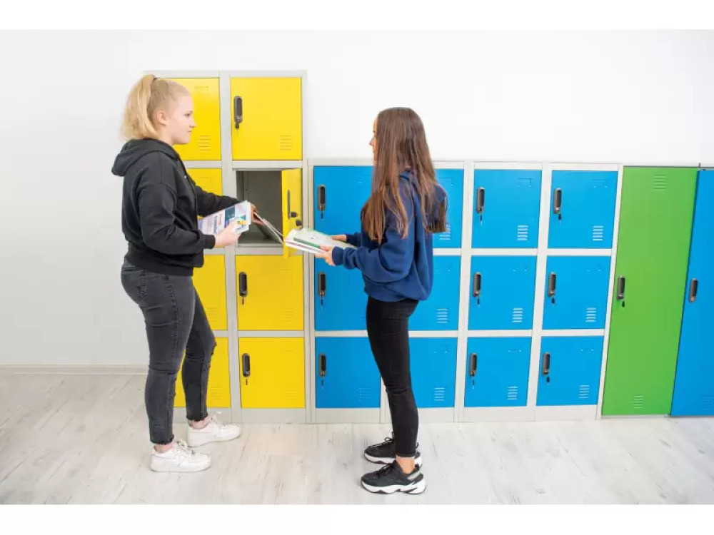 Tall 8-person metal cloakroom - blue