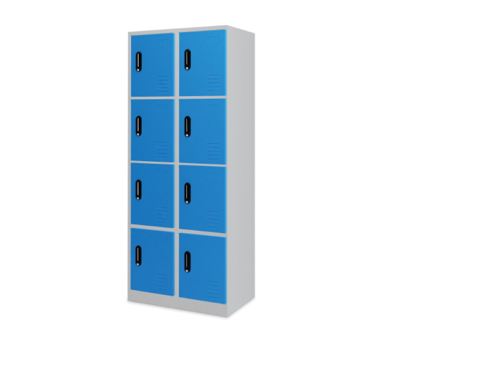 Tall 8-person metal cloakroom - blue