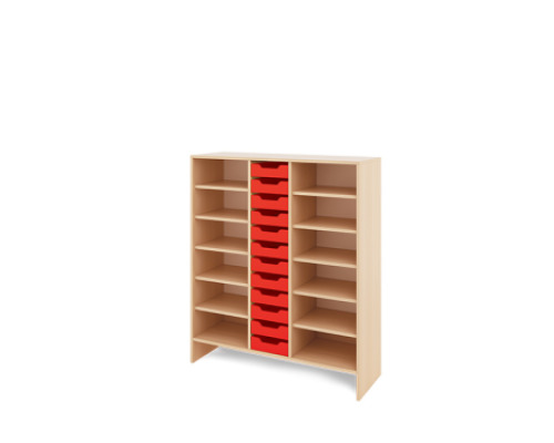 Storage Unit XL with shelves + shallow wooden trays - Red