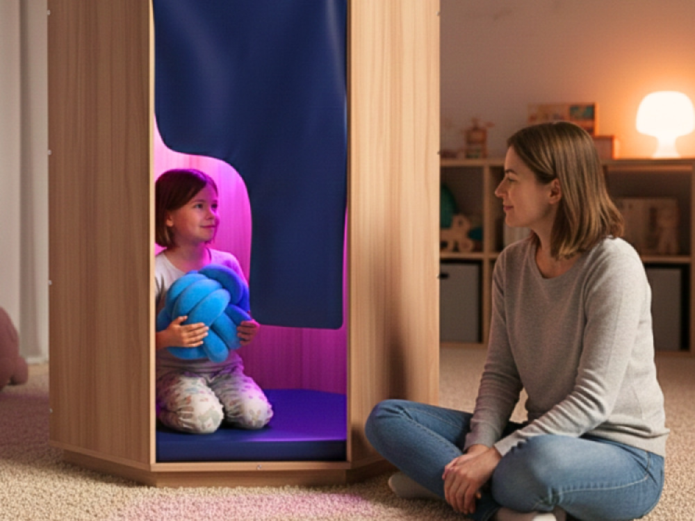 Wooden Padded Den with Mood lighting