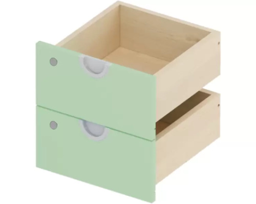 Two narrow low drawers with a lock. Sage. Cubo collection