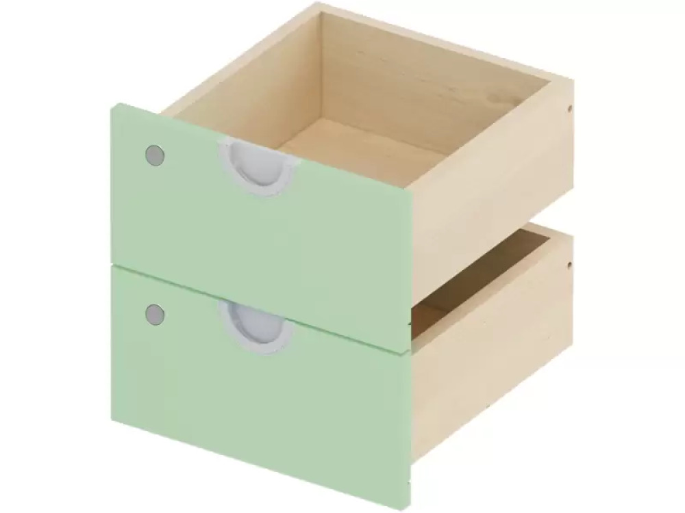 Two narrow low drawers with a lock. Sage. Cubo collection
