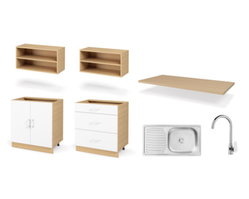DUO PREMIUM set left 1.60 m with countertop in oiled oak colour. Master Kitchen Collection