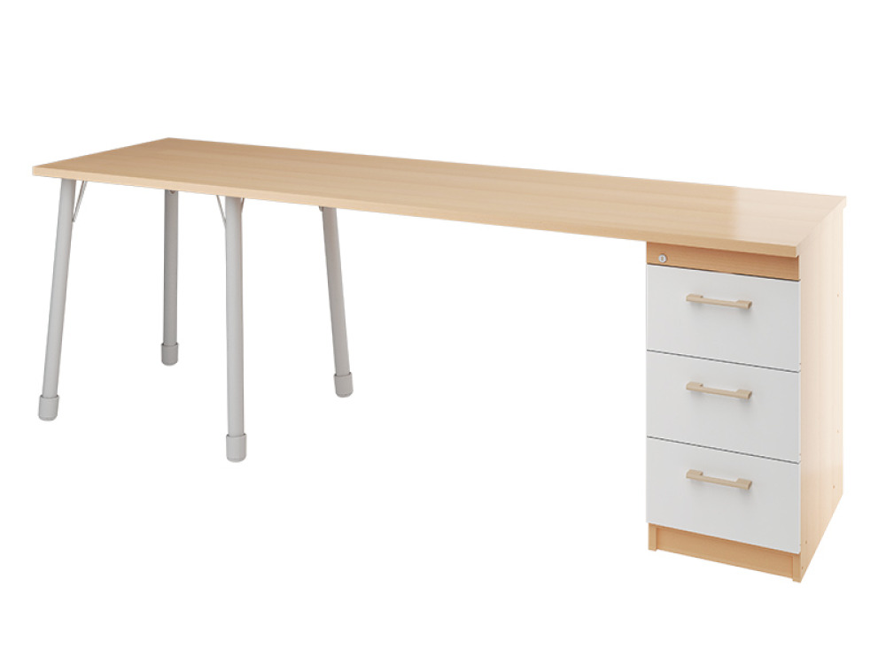 Prima. Desk with shelves, beech, white