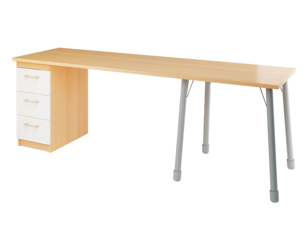 Prima. Desk with shelves, beech, white