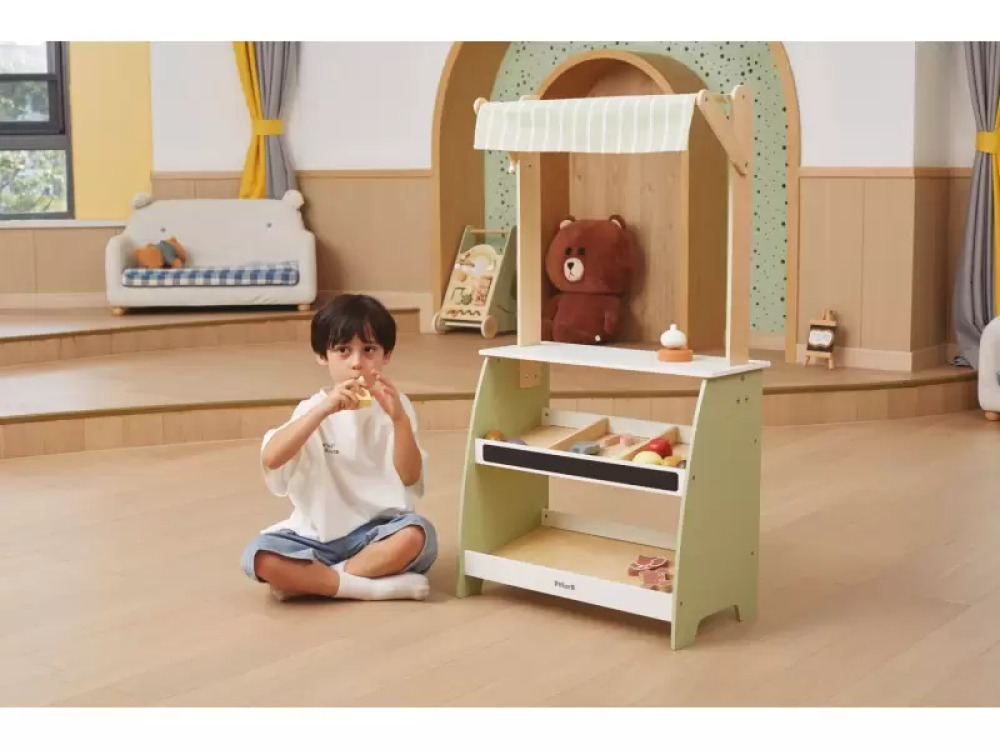Market stall. Wooden activity corner