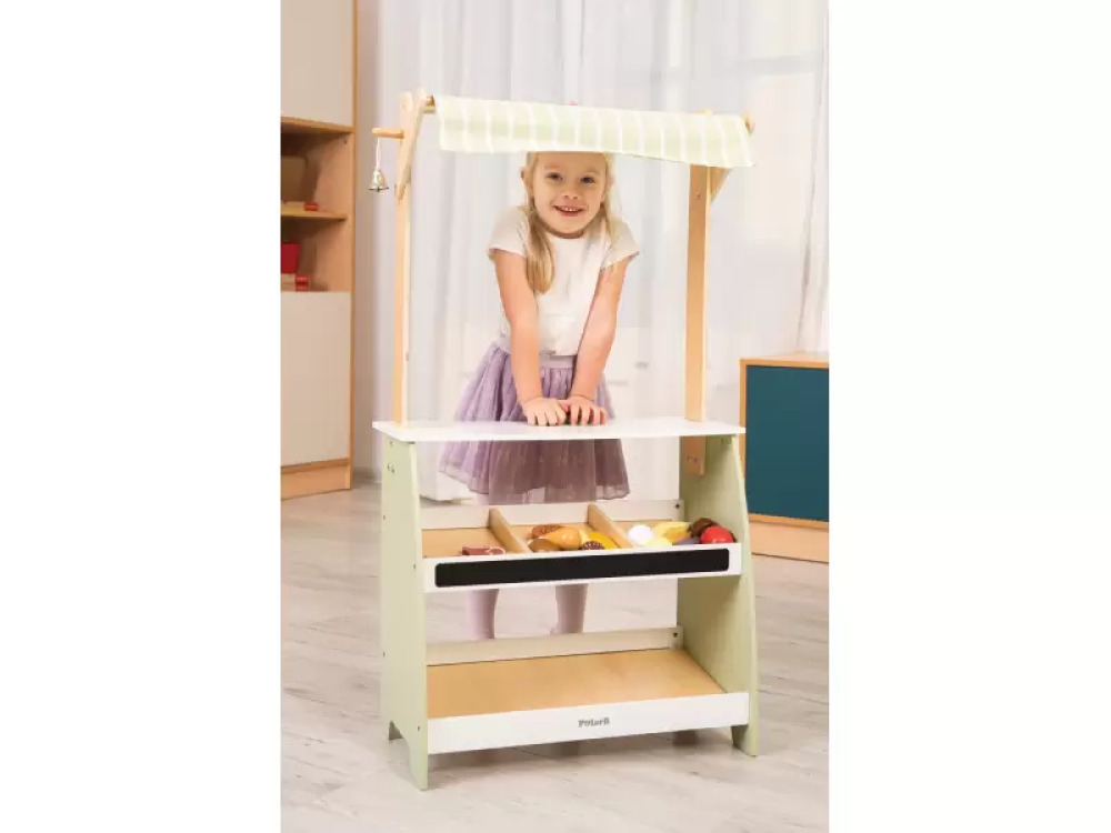 Market stall. Wooden activity corner