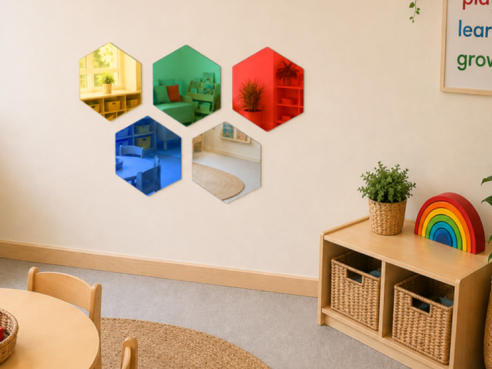Coloured Hexagon Mirrors – 5 pcs