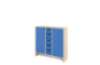 Storage Unit X with shelves and doors + deep wooden trays - Blue