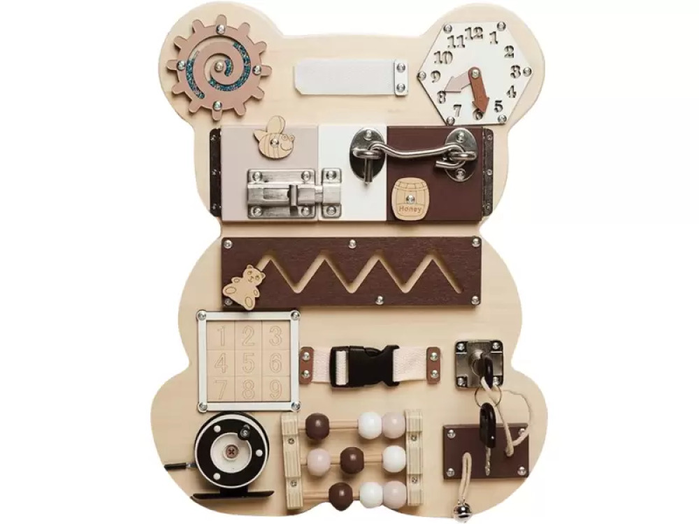 Bear. Manipulative board with locks