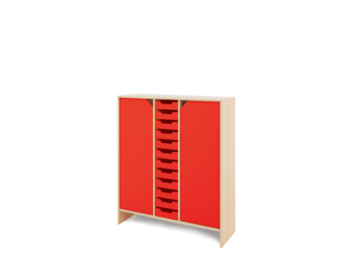 Storage Unit XL with shelves and doors + shallow cardboard trays - Red