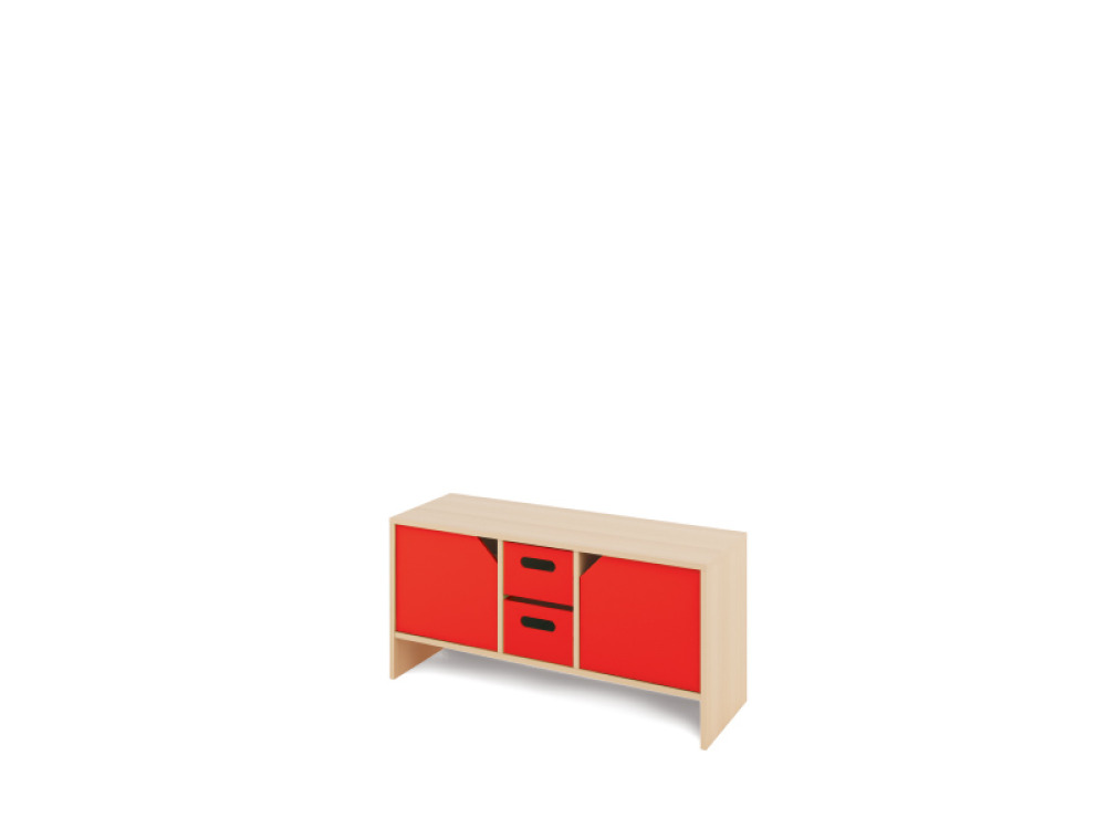 Storage Unit S with shelves and doors + deep cardboard trays - Red