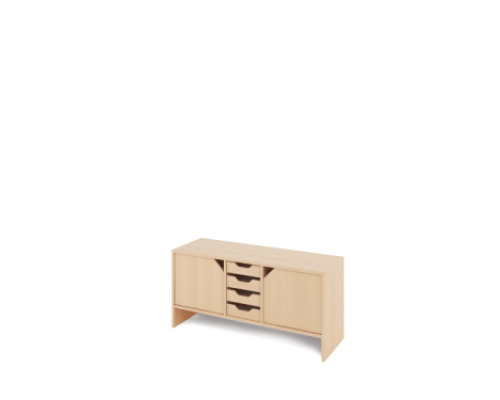 Storage Unit S with shelves and doors + shallow cardboard trays - Eko