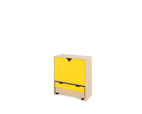 Storage Unit L with shelves + doors & container - Yellow