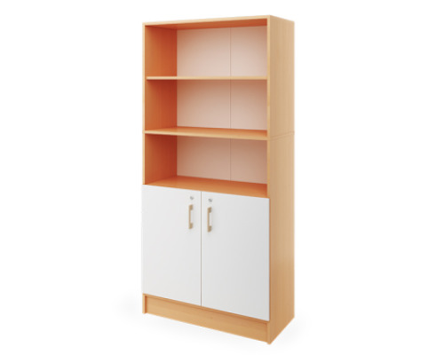 Prima. Tall cabinet with shelves and a pair of doors - white - beech