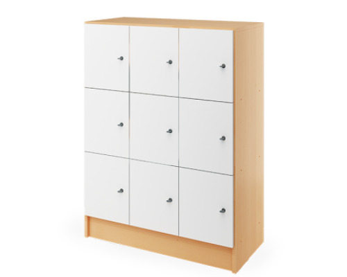 Prima. White storage locker 9 with doors - beech