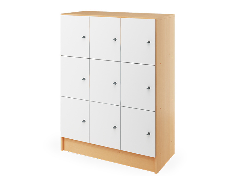 Prima. White storage locker 9 with doors - beech