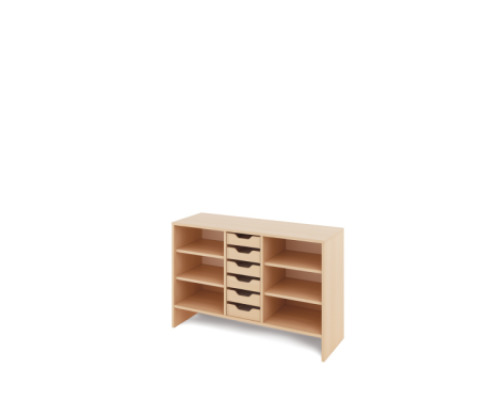 Storage Unit M with shelves + shallow wooden trays - Eko